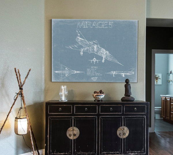 Bella Frye Home & Garden > Decor > Artwork Dassault Mirage 5 Aircraft Blueprint Wall Art - Original Fighter Plane Print