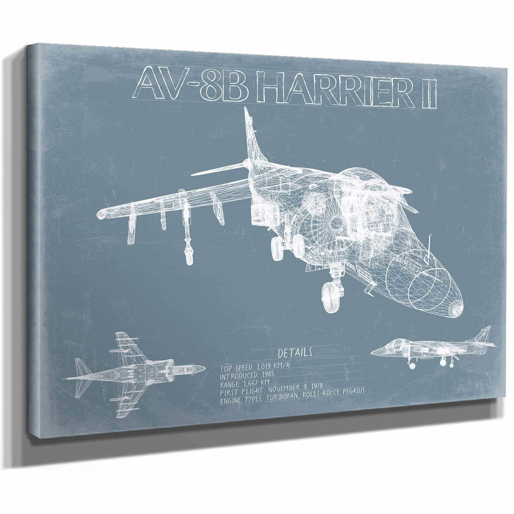 Bella Frye Home & Garden > Decor > Artwork McDonnell Douglas AV 8B Harrier II Aircraft Blueprint Wall Art - Original Aviation Plane Print