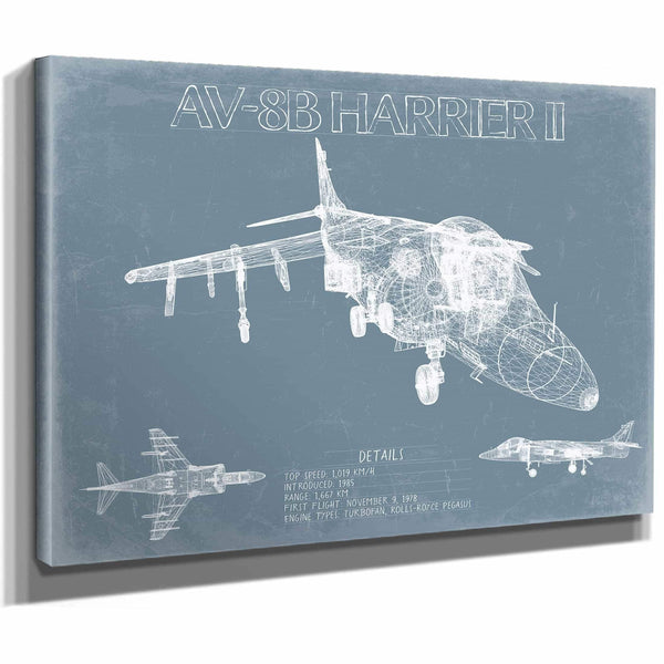 Bella Frye Home & Garden > Decor > Artwork McDonnell Douglas AV 8B Harrier II Aircraft Blueprint Wall Art - Original Aviation Plane Print