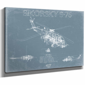 Bella Frye Home & Garden > Decor > Artwork Sikorsky S76 Aircraft Blueprint Wall Art - Original Utility Helicopter Print