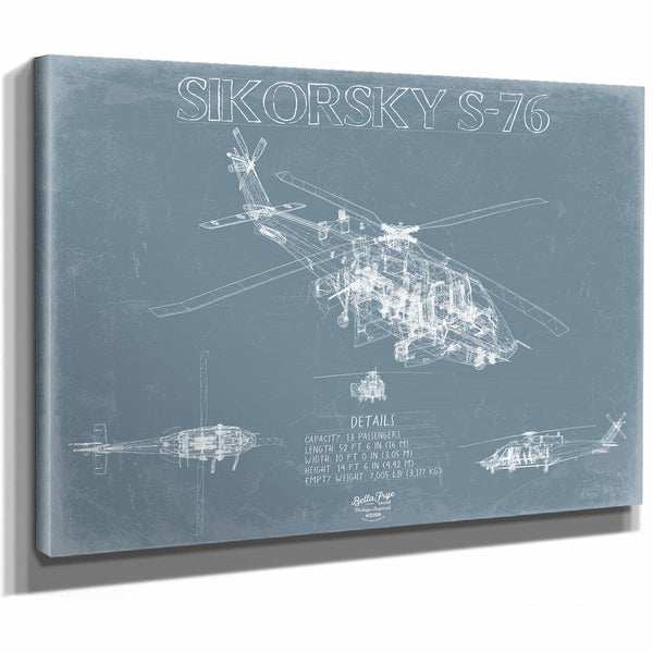 Bella Frye Home & Garden > Decor > Artwork Sikorsky S76 Aircraft Blueprint Wall Art - Original Utility Helicopter Print