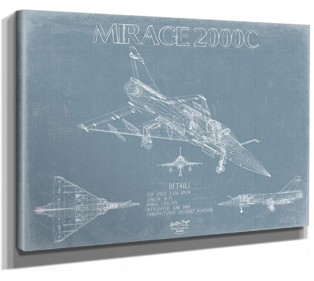 Bella Frye Home & Garden > Decor > Artwork Dassault Mirage 2000C Aircraft Blueprint Wall Art - Original Fighter Plane Print