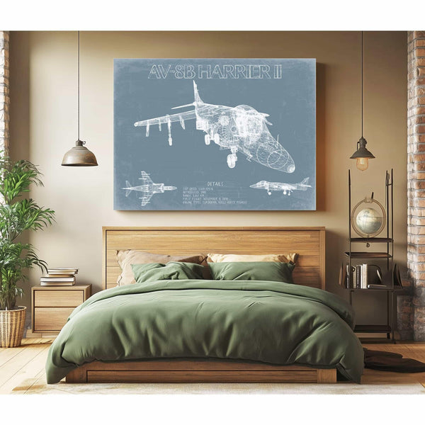 Bella Frye Home & Garden > Decor > Artwork McDonnell Douglas AV 8B Harrier II Aircraft Blueprint Wall Art - Original Aviation Plane Print