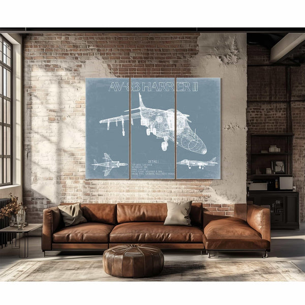 Bella Frye Home & Garden > Decor > Artwork McDonnell Douglas AV 8B Harrier II Aircraft Blueprint Wall Art - Original Aviation Plane Print