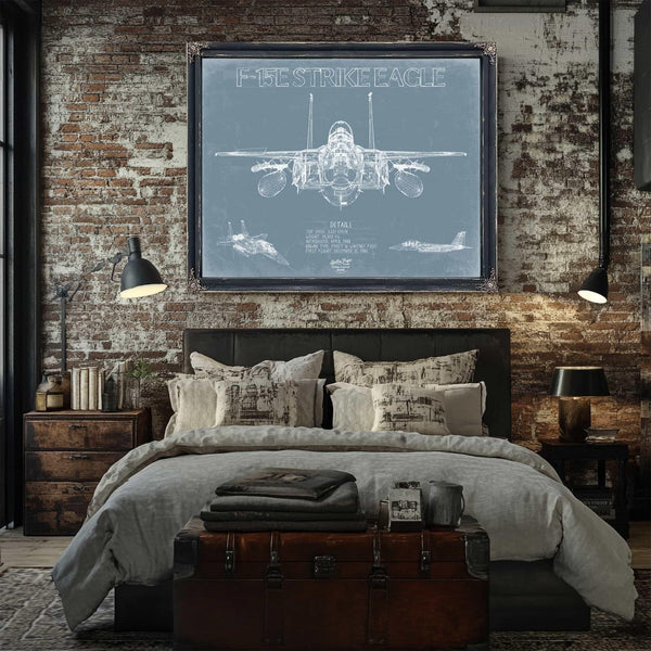 Bella Frye Home & Garden > Decor > Artwork F-15E Strike Eagle Aircraft Blueprint Wall Art - Original Fighter Plane Print