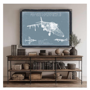 Bella Frye Home & Garden > Decor > Artwork McDonnell Douglas AV 8B Harrier II Aircraft Blueprint Wall Art - Original Aviation Plane Print