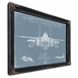 Bella Frye Home & Garden > Decor > Artwork F-15E Strike Eagle Aircraft Blueprint Wall Art - Original Fighter Plane Print