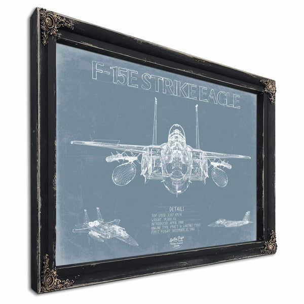 Bella Frye Home & Garden > Decor > Artwork F-15E Strike Eagle Aircraft Blueprint Wall Art - Original Fighter Plane Print
