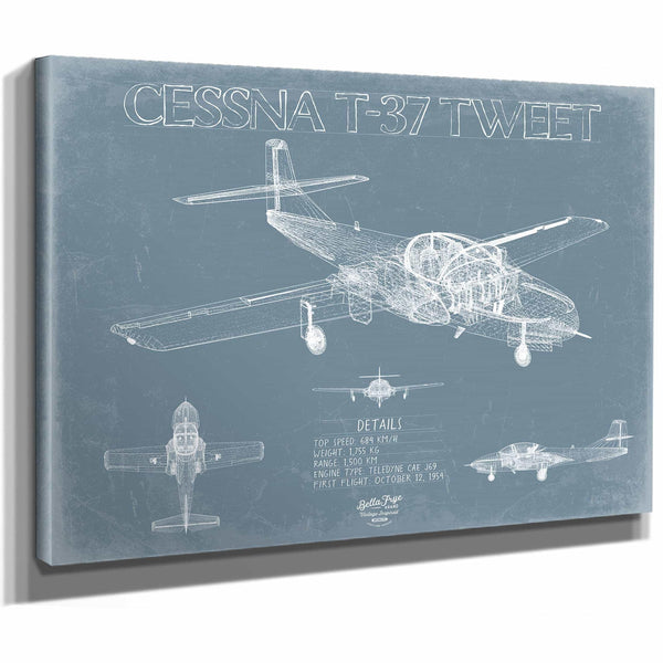 Bella Frye Home & Garden > Decor > Artwork Cessna T-37 Tweet Aircraft Blueprint Wall Art - Original Airplane Print