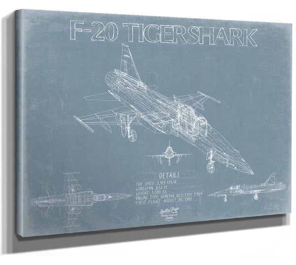 Bella Frye Home & Garden > Decor > Artwork Northrop F-20 Tigershark Aircraft Blueprint Wall Art - Original Fighter Plane Print