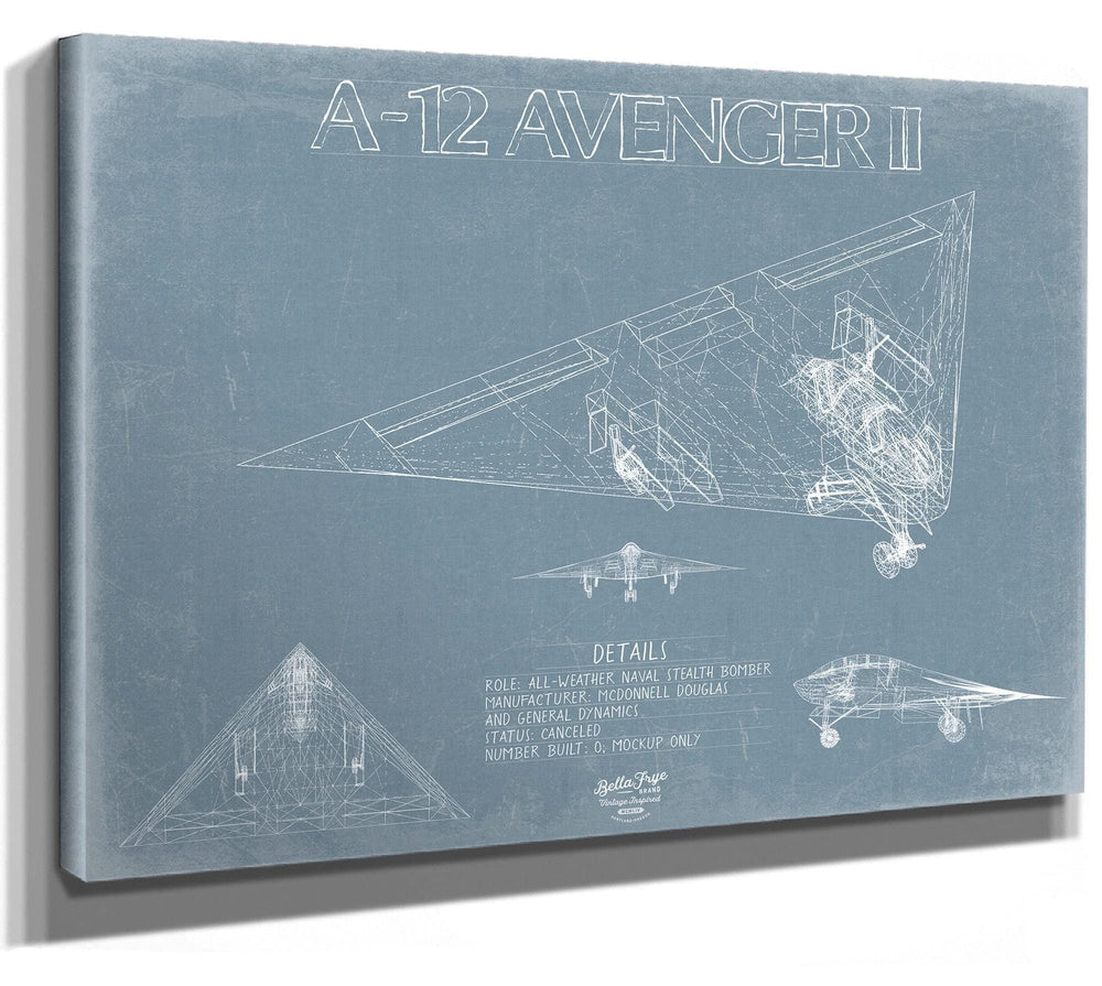Bella Frye Home & Garden > Decor > Artwork McDonnell Douglas A-12 AVENGER II Aircraft Blueprint Wall Art - Original Fighter Plane Print