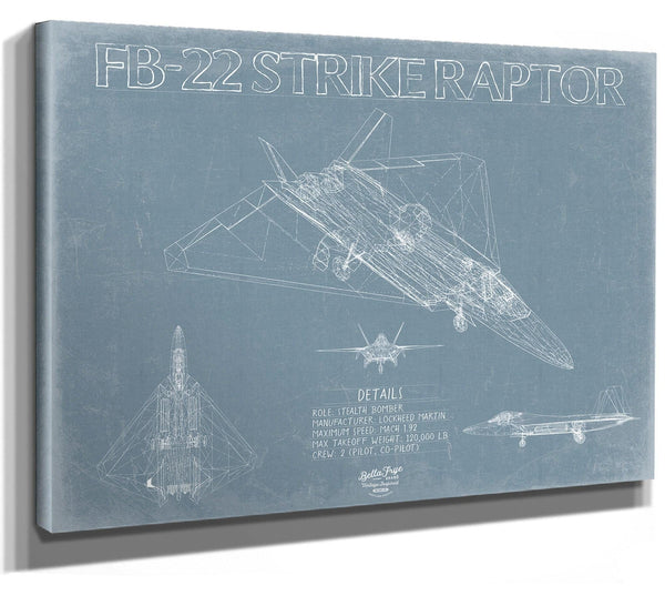 Bella Frye Home & Garden > Decor > Artwork Lockheed Martin FB-22 Strike Raptor Aircraft Blueprint Wall Art - Original Fighter Plane Print