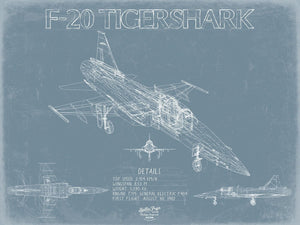 Bella Frye Home & Garden > Decor > Artwork Northrop F-20 Tigershark Aircraft Blueprint Wall Art - Original Fighter Plane Print