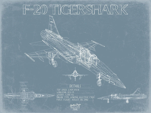 Bella Frye Home & Garden > Decor > Artwork Northrop F-20 Tigershark Aircraft Blueprint Wall Art - Original Fighter Plane Print