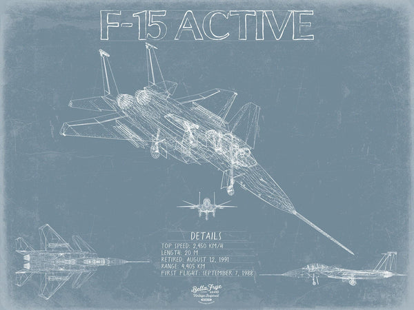 Bella Frye Home & Garden > Decor > Artwork F-15 ACTIVE Aircraft Blueprint Wall Art - Original Fighter Plane Print
