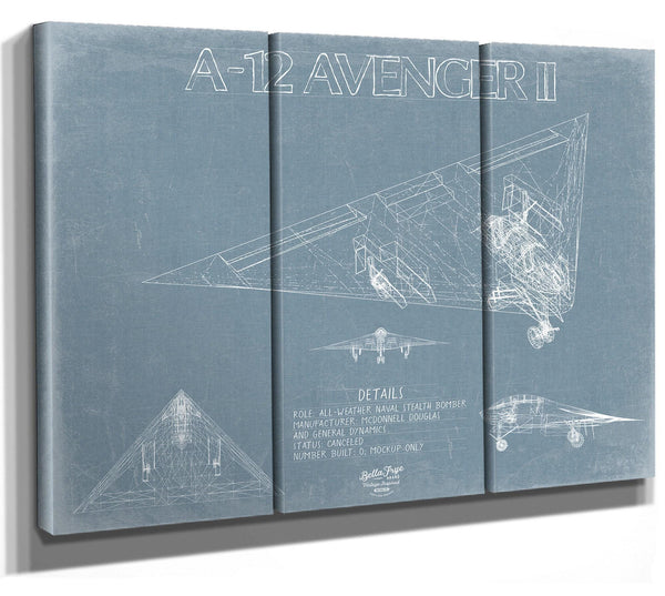 Bella Frye Home & Garden > Decor > Artwork McDonnell Douglas A-12 AVENGER II Aircraft Blueprint Wall Art - Original Fighter Plane Print