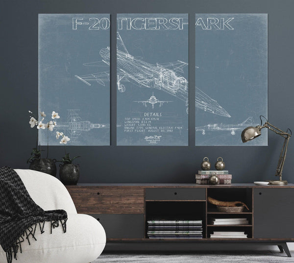 Bella Frye Home & Garden > Decor > Artwork Northrop F-20 Tigershark Aircraft Blueprint Wall Art - Original Fighter Plane Print