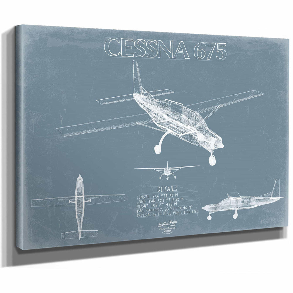 Bella Frye Home & Garden > Decor > Artwork Cessna 675 Skydiver Aircraft Blueprint Wall Art - Original Airplane Print