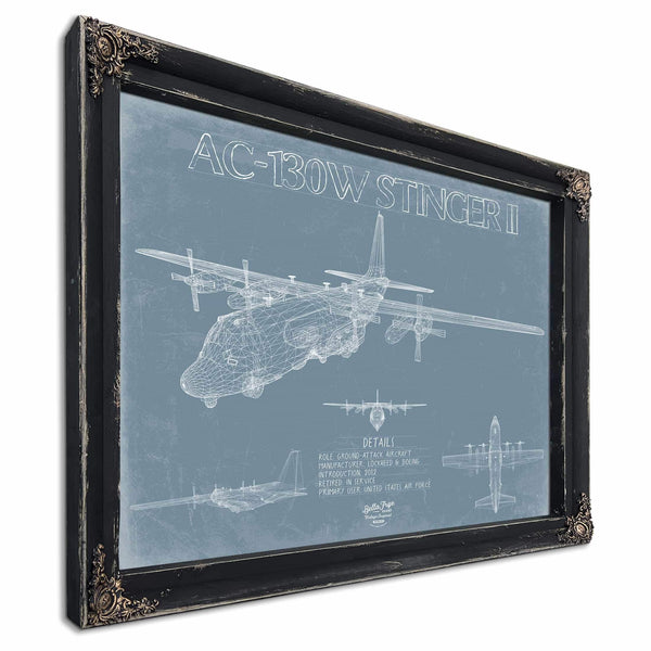 Bella Frye Home & Garden > Decor > Artwork AC-130W Stinger II Aircraft Blueprint Wall Art - Original Aviation Plane Print