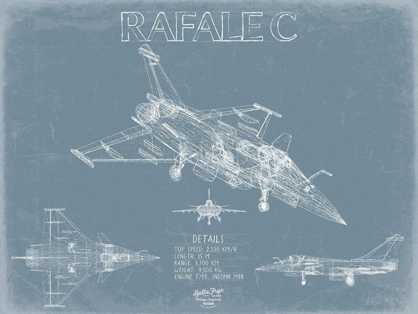 Bella Frye Home & Garden > Decor > Artwork Rafale C Aircraft Blueprint Wall Art - Original Fighter Plane Print