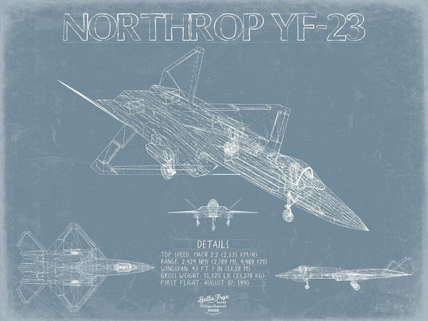 Bella Frye Home & Garden > Decor > Artwork YF-23 Black Widow II Aircraft Blueprint Wall Art - Original Fighter Plane Print