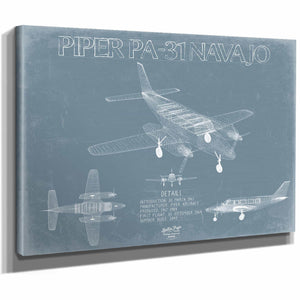 Bella Frye Home & Garden > Decor > Artwork Piper PA-31 Navajo Aircraft Blueprint Wall Art - Original Airplane Print