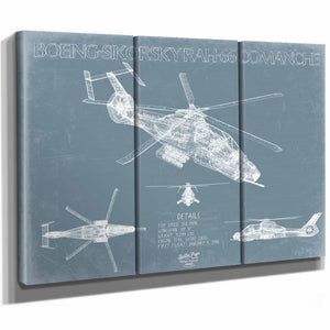 Bella Frye Home & Garden > Decor > Artwork Boeing-Sikorsky RAH-66 Comanche Aircraft Blueprint Wall Art - Original Aviation Plane Print