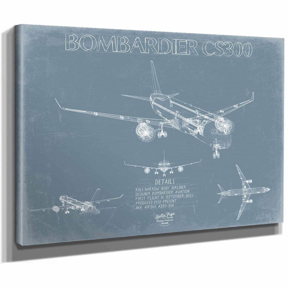 Bella Frye Home & Garden > Decor > Artwork Bombardier CS300 Aircraft Blueprint Wall Art - Original Aviation Plane Print