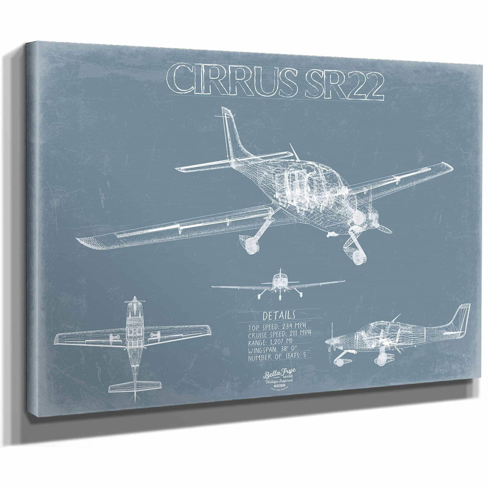 Bella Frye Home & Garden > Decor > Artwork Cirrus SR22 Aircraft Blueprint Wall Art - Original Airplane Print