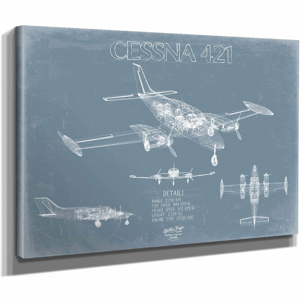 Bella Frye Home & Garden > Decor > Artwork Cessna 421 Golden Eagle Aircraft Blueprint Wall Art - Original Airplane Print