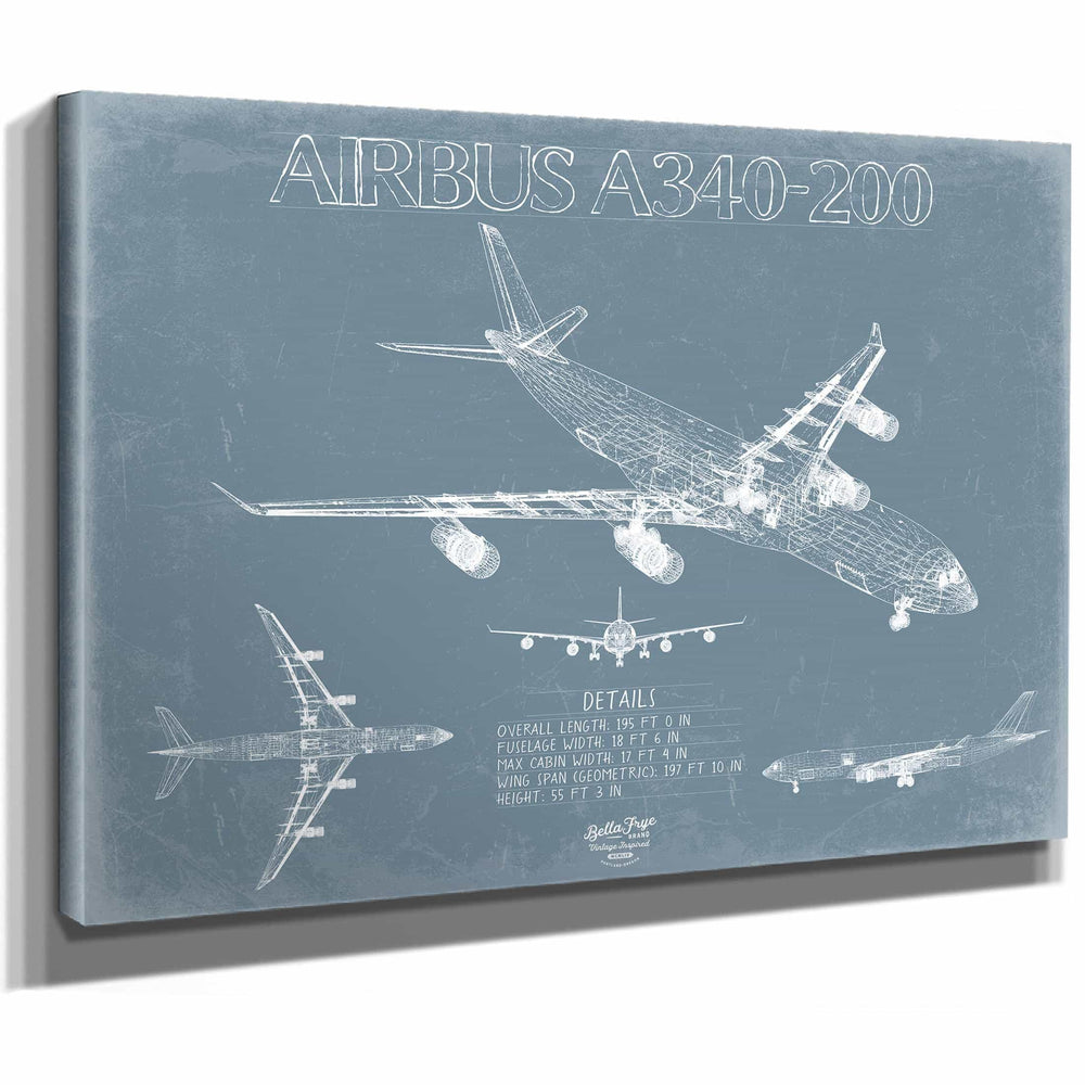 Bella Frye Home & Garden > Decor > Artwork Airbus A340-200 Aircraft Blueprint Wall Art - Original Aviation Plane Print