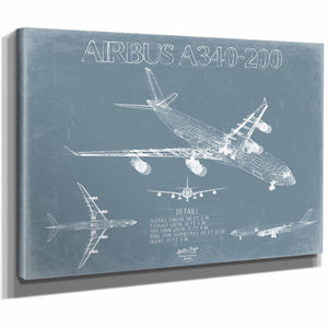 Bella Frye Home & Garden > Decor > Artwork Airbus A340-200 Aircraft Blueprint Wall Art - Original Aviation Plane Print