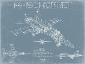 Bella Frye Home & Garden > Decor > Artwork FA-18C Hornet Aircraft Blueprint Wall Art - Original Aviation Plane Print