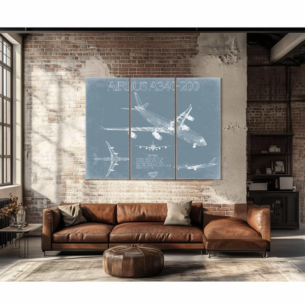 Bella Frye Home & Garden > Decor > Artwork Airbus A340-200 Aircraft Blueprint Wall Art - Original Aviation Plane Print
