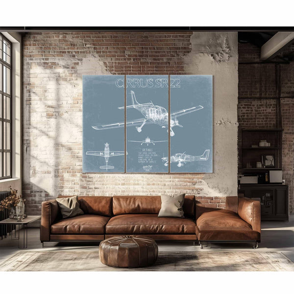 Bella Frye Home & Garden > Decor > Artwork Cirrus SR22 Aircraft Blueprint Wall Art - Original Airplane Print