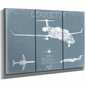 Bella Frye Home & Garden > Decor > Artwork Learjet 75 Aircraft Blueprint Wall Art - Original Airplane Print