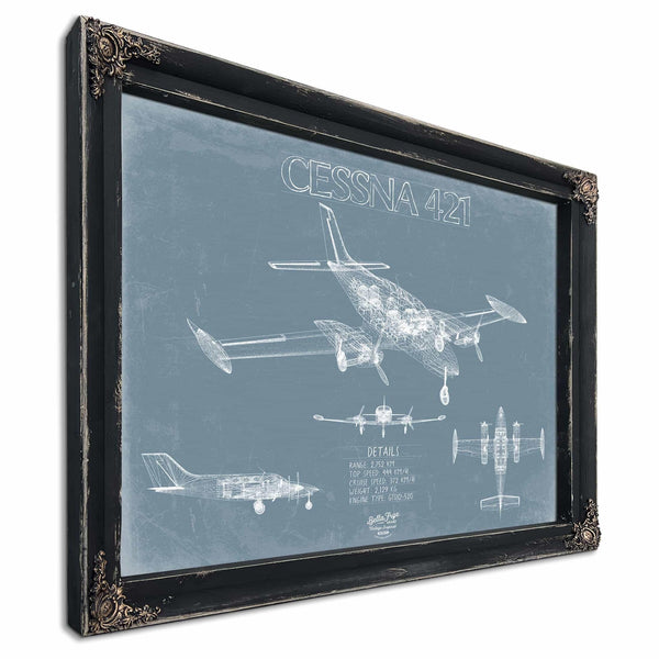 Bella Frye Home & Garden > Decor > Artwork Cessna 421 Golden Eagle Aircraft Blueprint Wall Art - Original Airplane Print