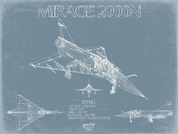 Bella Frye Home & Garden > Decor > Artwork Dassault Mirage 2000N Aircraft Blueprint Wall Art - Original Fighter Plane Print