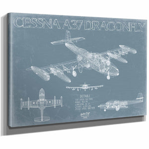 Bella Frye Home & Garden > Decor > Artwork Cessna A-37 Dragonfly Aircraft Blueprint Wall Art - Original Airplane Print