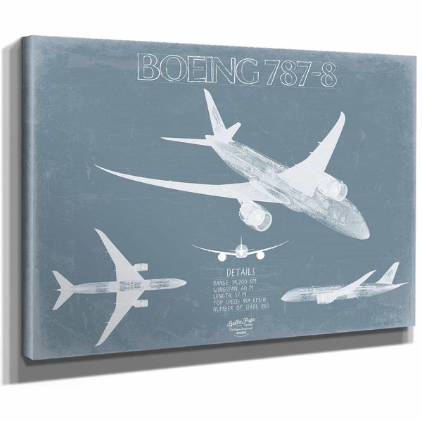 Bella Frye Home & Garden > Decor > Artwork Boeing 787-8 Aircraft Blueprint Wall Art - Original Aviation Plane Print