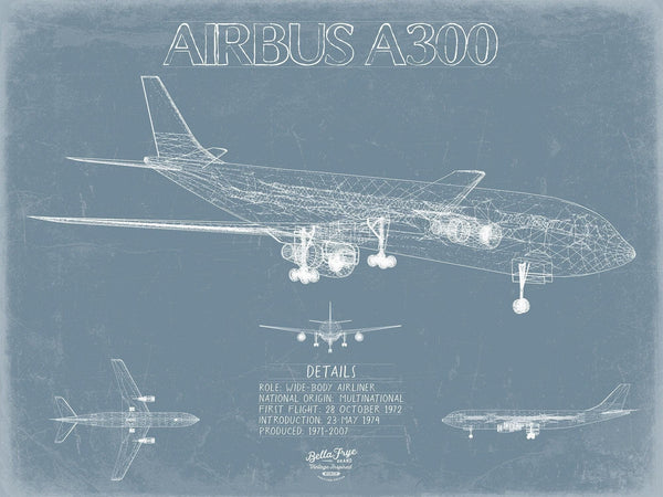 Bella Frye Home & Garden > Decor > Artwork Airbus A300 Aircraft Blueprint Wall Art - Original Aviation Plane Print