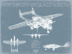 Bella Frye Home & Garden > Decor > Artwork Northrop P-61A Black Widow Aircraft Blueprint Wall Art - Original Fighter Plane Print