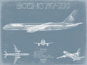 Bella Frye Home & Garden > Decor > Artwork Boeing 757 200 Aircraft Blueprint Wall Art - Original Aviation Plane Print