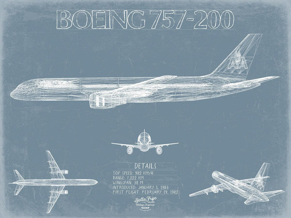 Bella Frye Home & Garden > Decor > Artwork Boeing 757 200 Aircraft Blueprint Wall Art - Original Aviation Plane Print