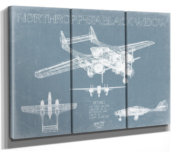 Bella Frye Home & Garden > Decor > Artwork Northrop P-61A Black Widow Aircraft Blueprint Wall Art - Original Fighter Plane Print