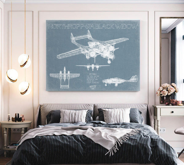 Bella Frye Home & Garden > Decor > Artwork Northrop P-61A Black Widow Aircraft Blueprint Wall Art - Original Fighter Plane Print