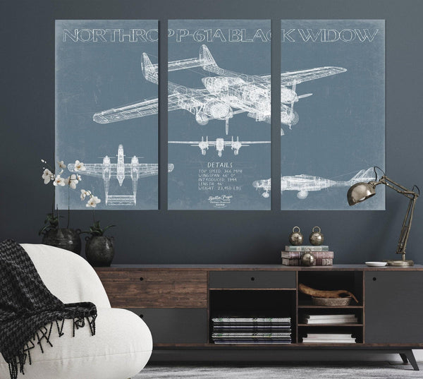 Bella Frye Home & Garden > Decor > Artwork Northrop P-61A Black Widow Aircraft Blueprint Wall Art - Original Fighter Plane Print