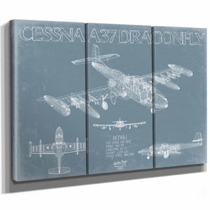 Bella Frye Home & Garden > Decor > Artwork Cessna A-37 Dragonfly Aircraft Blueprint Wall Art - Original Airplane Print