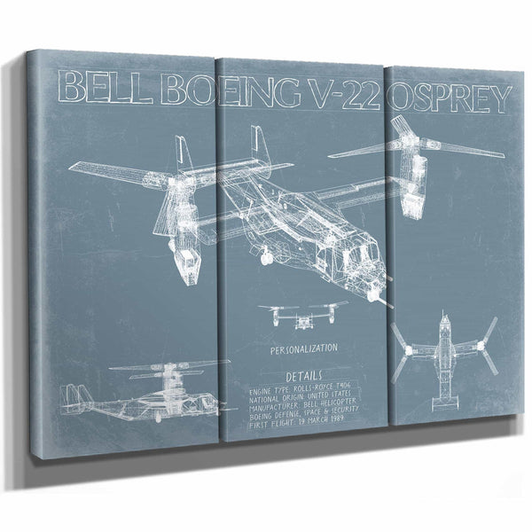 Bella Frye Home & Garden > Decor > Artwork Bell Boeing V-22 Osprey Aircraft Blueprint Wall Art - Original Aviation Plane Print