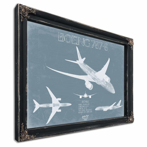 Bella Frye Home & Garden > Decor > Artwork Boeing 787-8 Aircraft Blueprint Wall Art - Original Aviation Plane Print